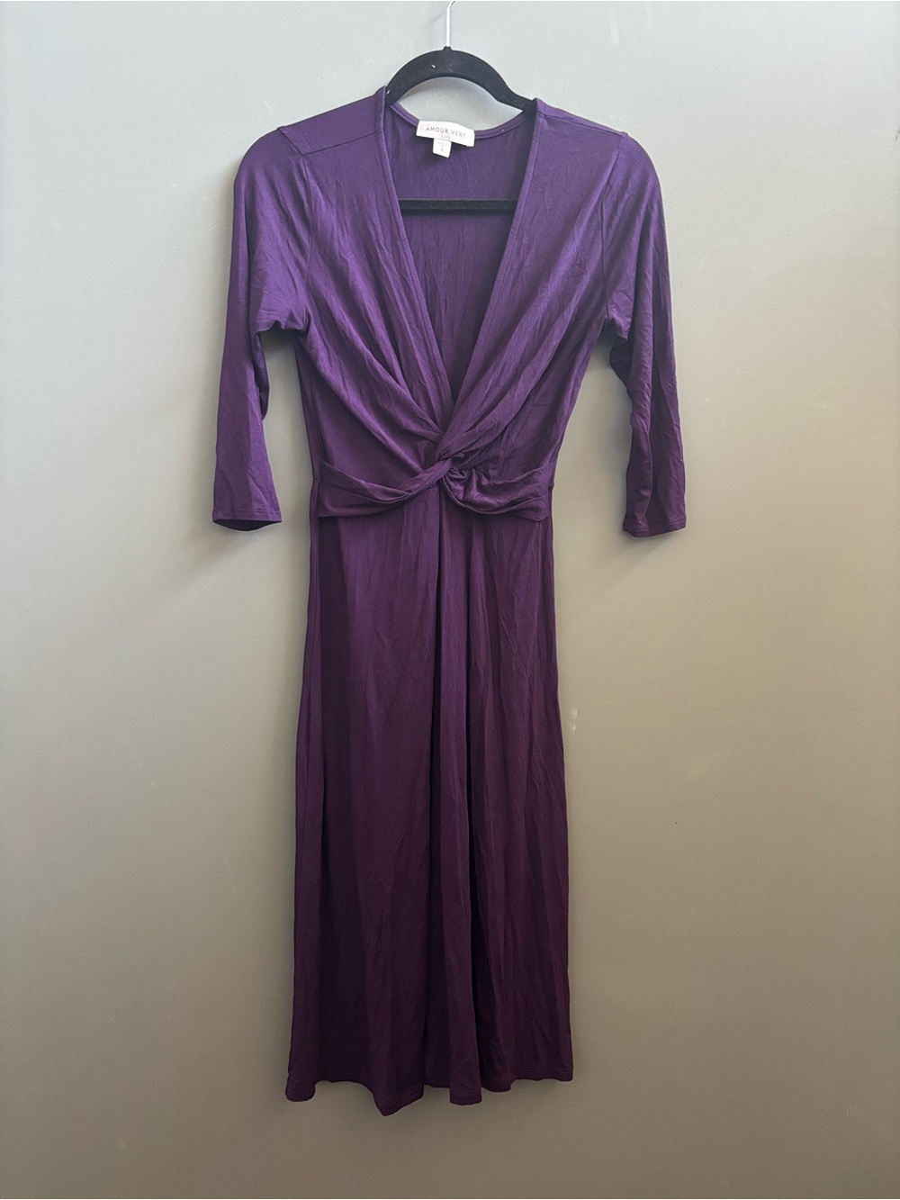 Amour Vert Modal Plum Twist-Front Long Sleeve Dress